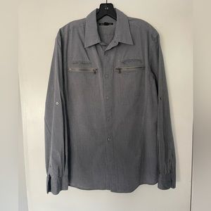 John Varvatos Men’s Size Medium Gray Pin Striped Zipper Pockets Button Up/Down.